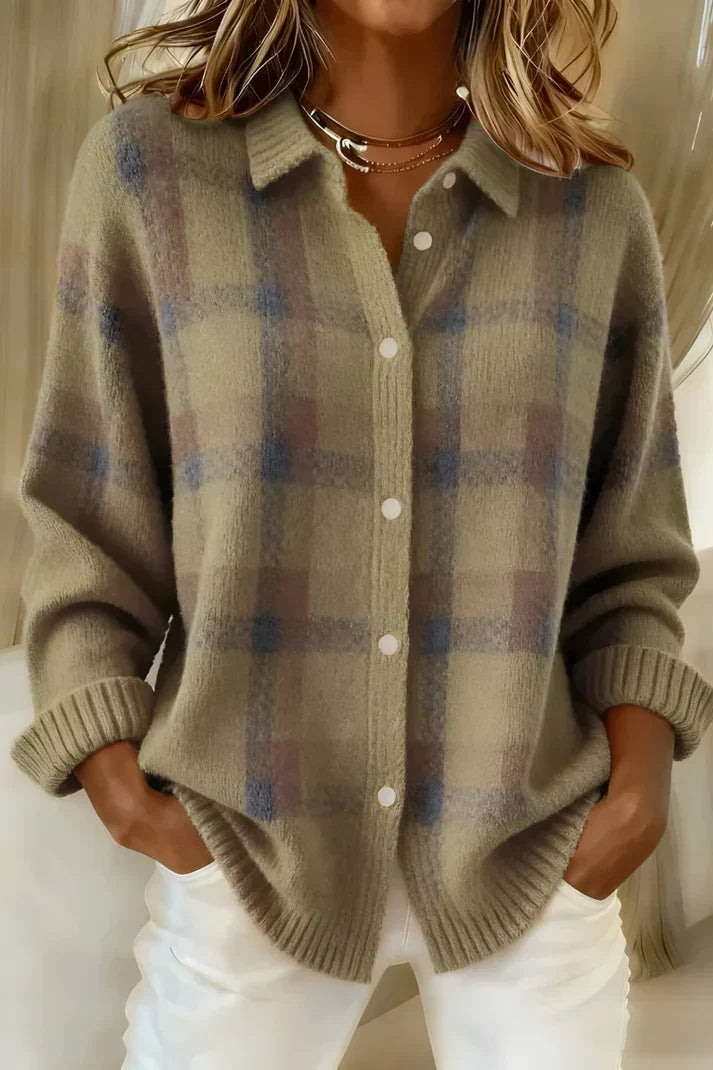 Plaid Long Cardigan in Blue and Red – Casual, Stylish Layering
