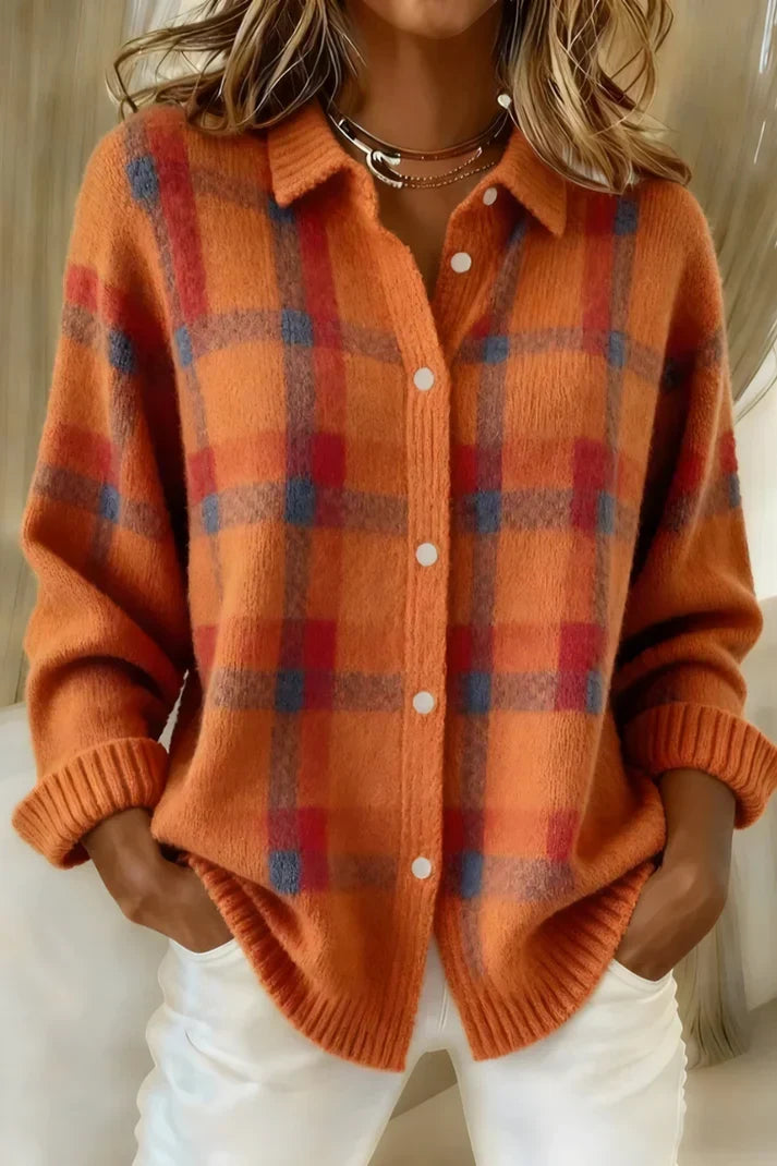 Plaid Long Cardigan in Blue and Red – Casual, Stylish Layering