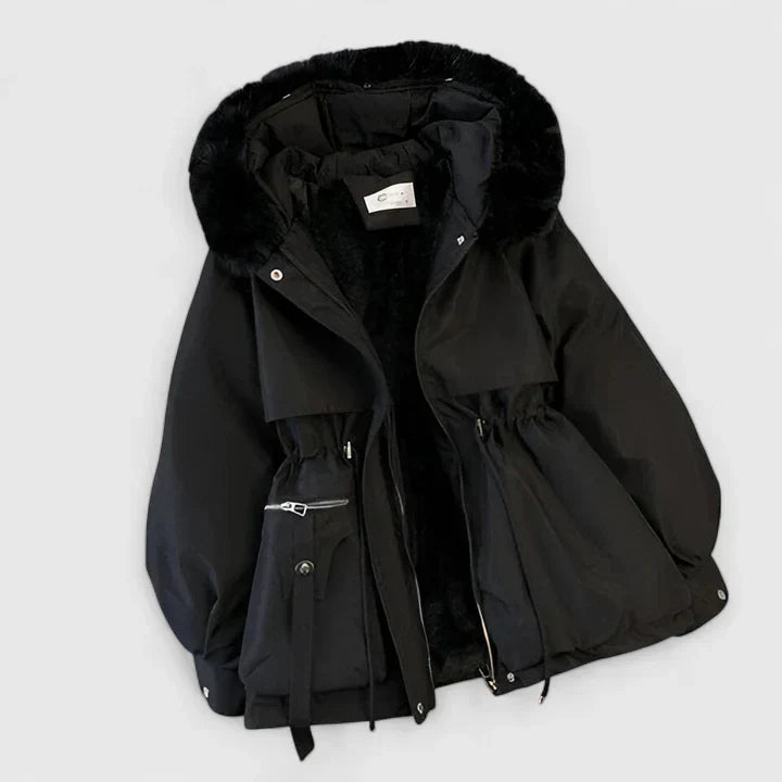 Elegant Jacket with Faux Fur Hood – Stylish Layering, Winter Warmth