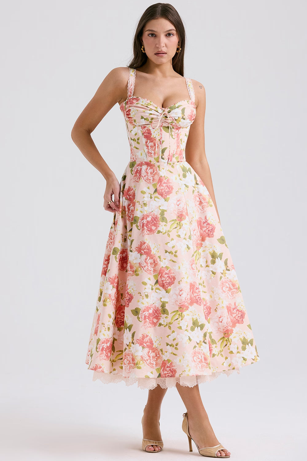 Cotton Floral Midi Dress – Occasion Gown for Weddings & Events