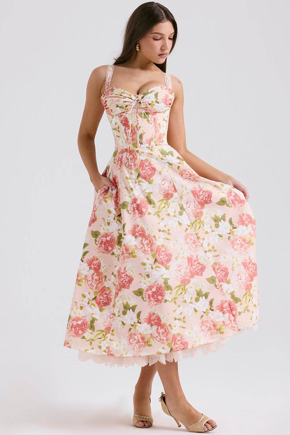 Cotton Floral Midi Dress – Occasion Gown for Weddings & Events