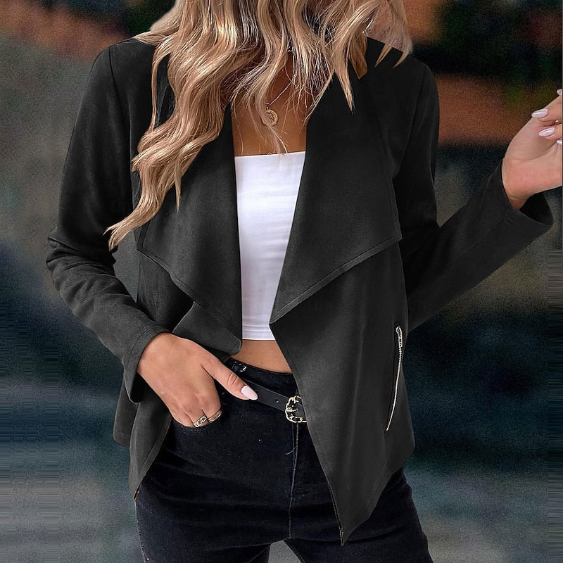 Draped Open-Front Jacket in Lightweight Fabric for Layering and Everyday Wear