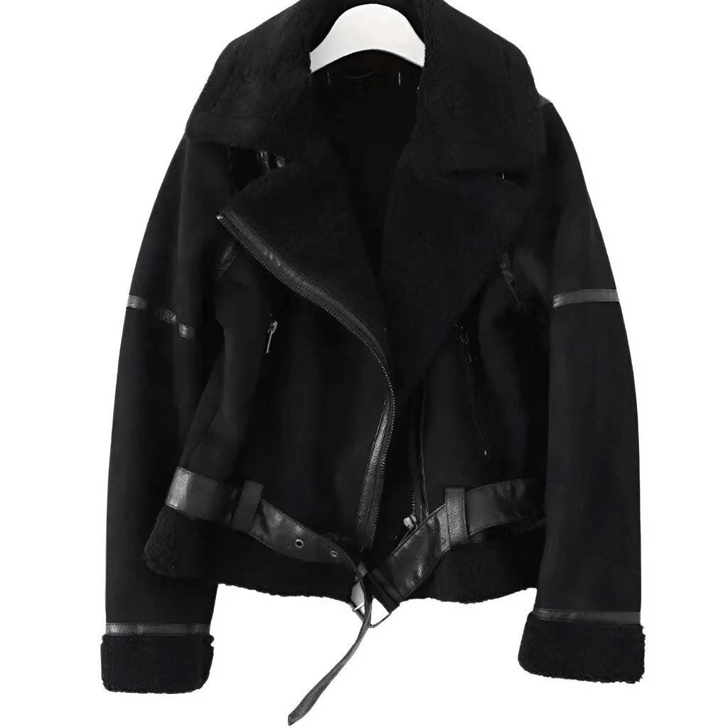 Warm Shearling Aviator Jacket – Stylish Faux Fur Lining, Casual Wear, Winter Outerwear
