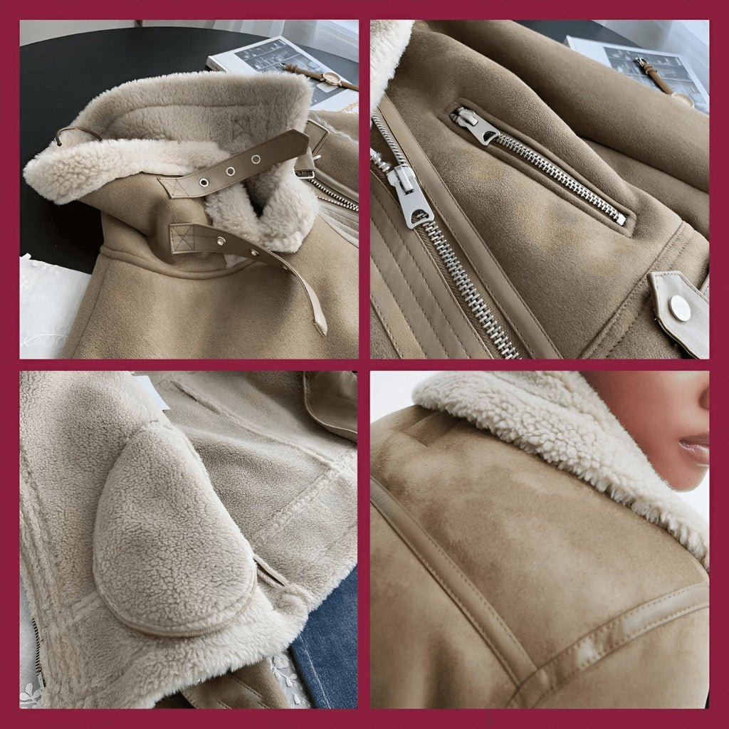 Warm Shearling Aviator Jacket – Stylish Faux Fur Lining, Casual Wear, Winter Outerwear