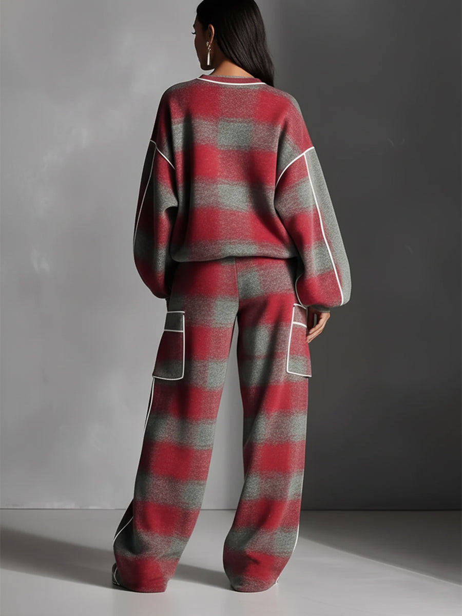Graphic Comfort Set in Red and Grey Stripes – Casual Wear, Loungewear