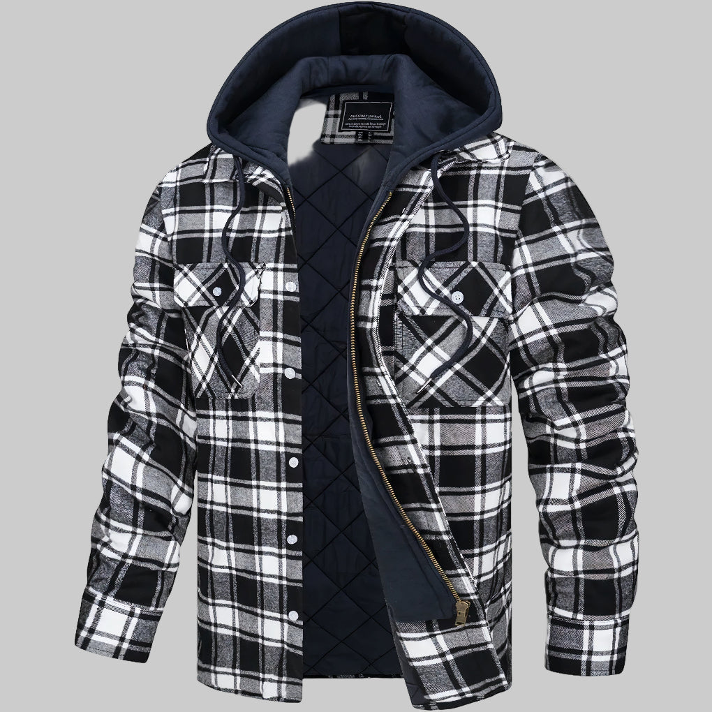 Men's Plaid Hooded Shirt Jacket with Quilted Lining – Casual, Outdoor