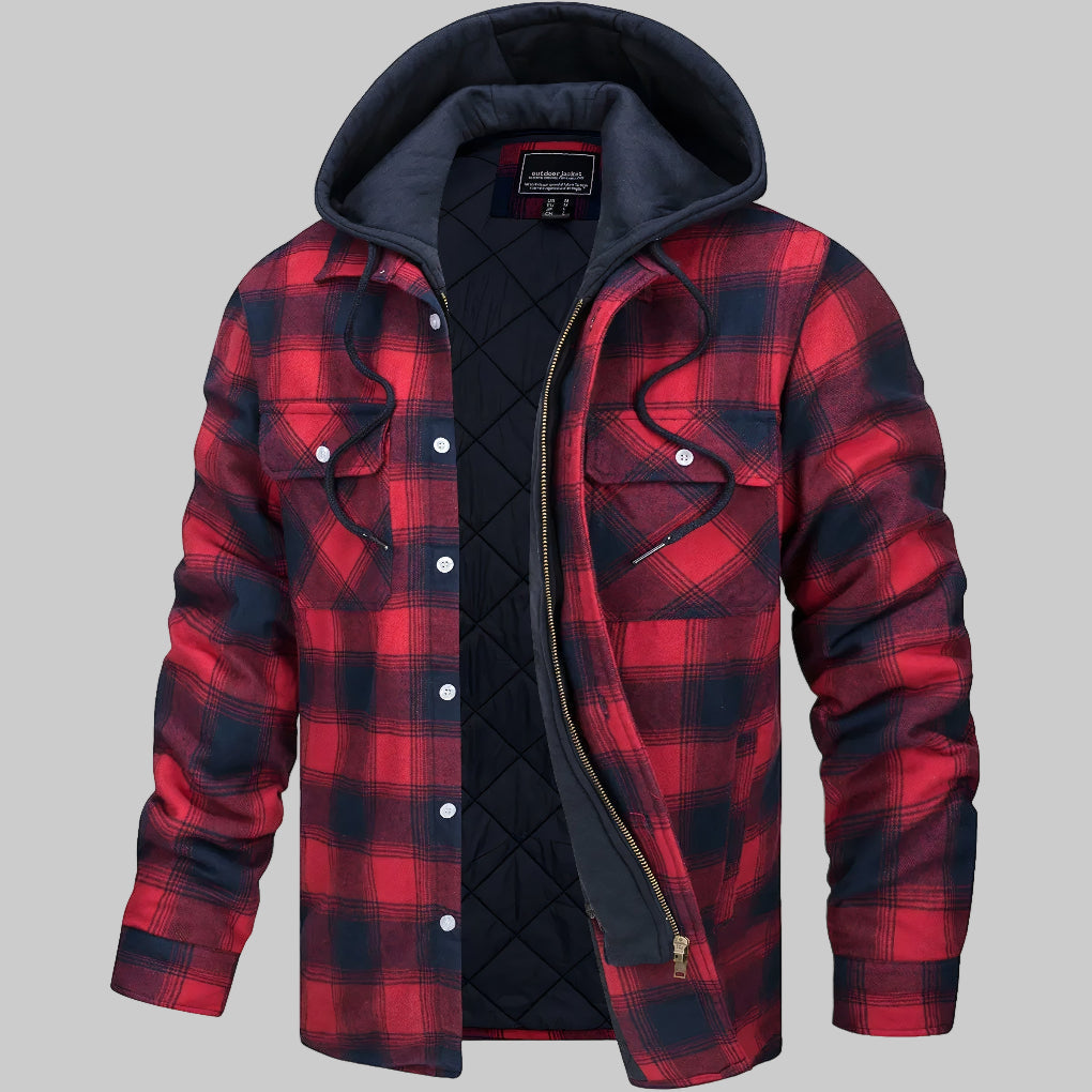 Men's Plaid Hooded Shirt Jacket with Quilted Lining – Casual, Outdoor