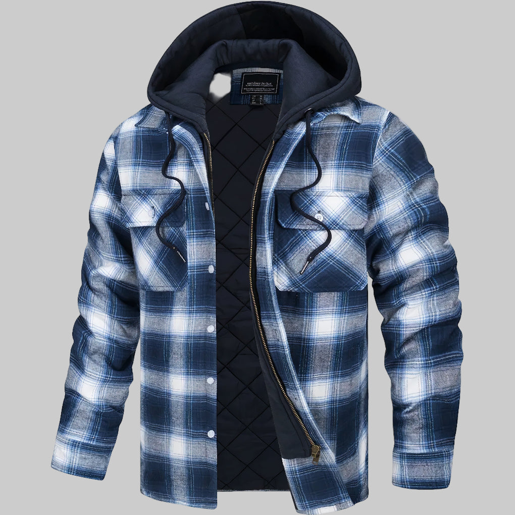 Men's Plaid Hooded Shirt Jacket with Quilted Lining – Casual, Outdoor