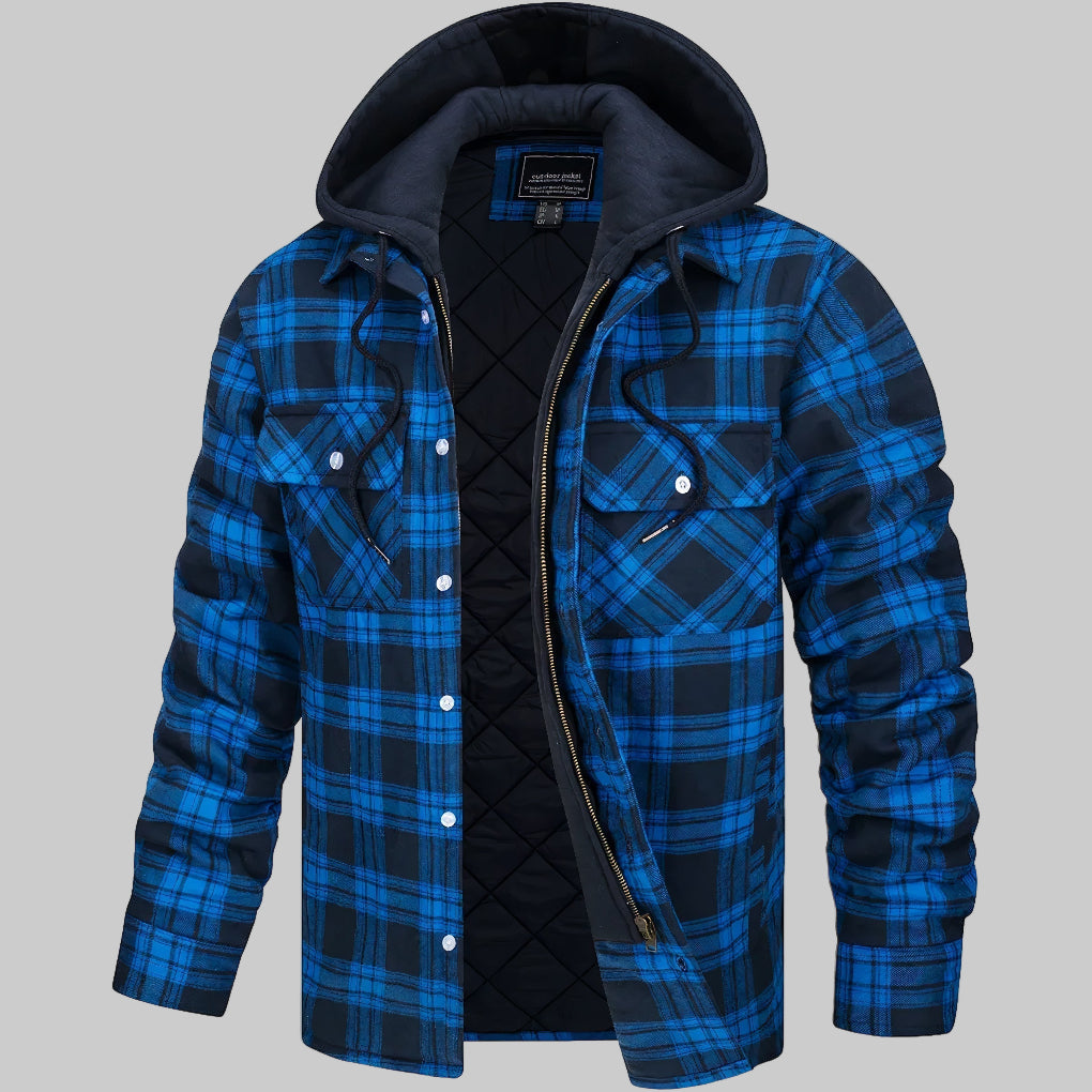 Men's Plaid Hooded Shirt Jacket with Quilted Lining – Casual, Outdoor