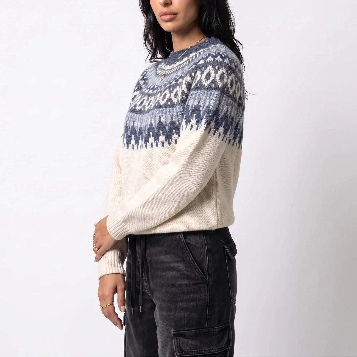 Women's Fair Isle Knit Jumper in Ivory – Casual Layering, Winter Wardrobe