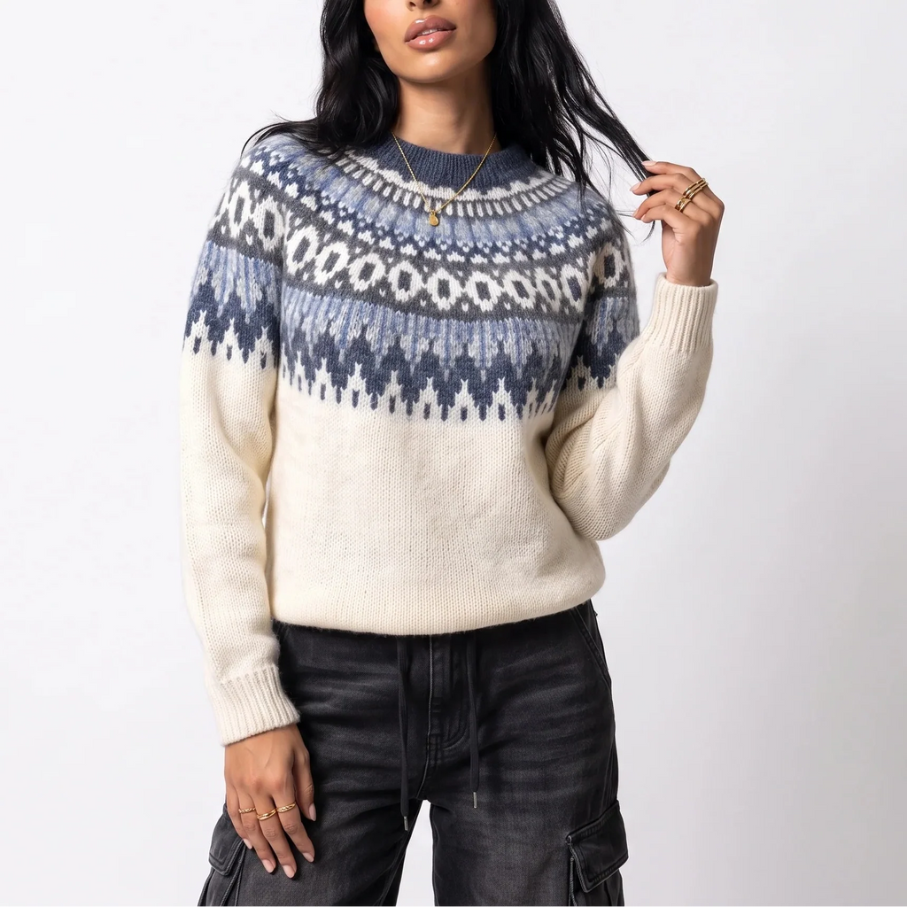 Women's Fair Isle Knit Jumper in Ivory – Casual Layering, Winter Wardrobe